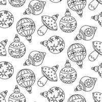 doodle pattern of Soviet Christmas tree toys of various shapes. Toys made of glass. illustration is made in a vintage style, various objects, balls and mushroom of various shapes. Festive decorating vector