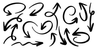 Set of Hand drawn arrows doodle on white background. vector