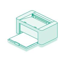 Isometric printer with paper. Outline object. vector