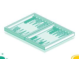 Backgammon. Isometric board game. Leisure table game. Outline objects isolated on white background. vector