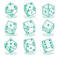 Isometric collection of dices on a white background. Outline objects. Set of cubes for gambling and board games. White cubes with random numbers. vector