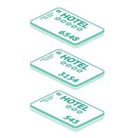 Isometric plastic hotel key card. Electronic system for lock and unlock door. Outline objects. vector