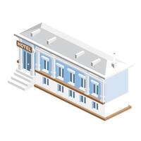 Isometric hotel in classical style with columns. Small hotel building facade. vector