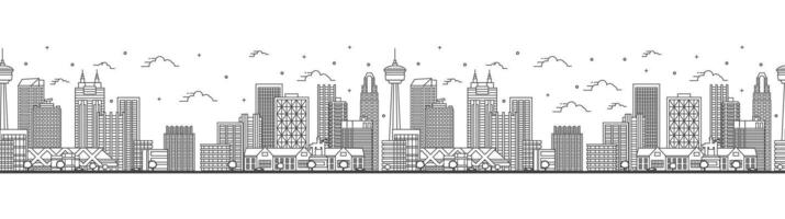 Seamless pattern with outline Calgary Canada City Skyline with Modern Buildings Isolated on White. Calgary Cityscape with Landmarks. vector