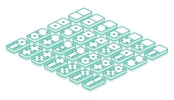 Isometric domino set. Outline objects isolated on white. vector