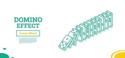 Domino effect. Isometric outline objects. Falling row of dominoes. vector