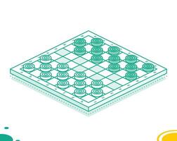 Isometric checkers game. Strategy board game. Draughts. Outline objects. vector