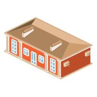 Isometric red building with multiple windows, door and a brown roof. City architecture. Real estate. vector