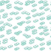 Seamless pattern with isometric domino. Outline objects isolated on white. vector