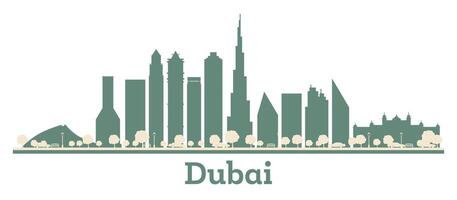 Abstract Dubai UAE city skyline silhouette with color skyscrapers. Dubai cityscape with landmarks. vector