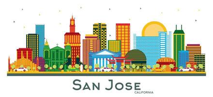 San Jose California Skyline with Color Buildings isolated on white. Business Travel and Tourism Concept with Modern Architecture. San Jose Cityscape with Landmarks. vector