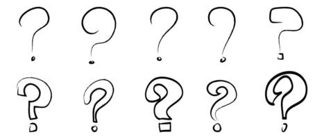 Set of hand drawn question marks. doodle questions marks. isolated on black and white vector