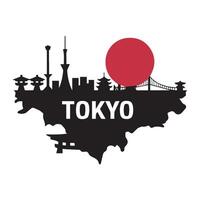 Tokyo skyline silhouette with the sun in the background vector