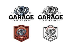 gear ring engine with infinity, infinite shape colorful logo design set for garage, motorcycle club gear engine with endless, loop shape illustration outline badge logo template for racing sport vector