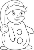 New Year coloring page. Snowman in a Santa Claus hat with a new carrot, buttons with arms and legs.. Doodle black and white illustration for winter designs. vector