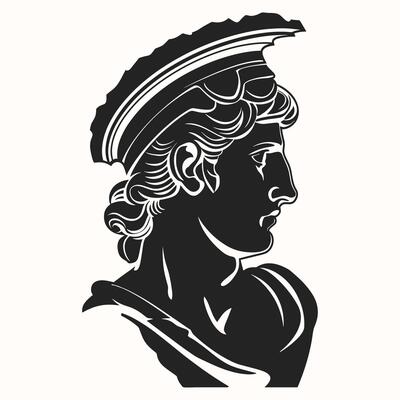 Spartan warrior head icon. Ancient roman or greek warrior head silhouette. Historic warrior portrait in Trojan helmet