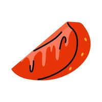 Juicy hand drawn strawberry quarter, showcasing the vibrant outer texture, seeds and pulp vector