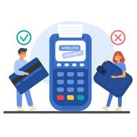 Wireless payment via card reader. Cashless transactions with contactless technology vector