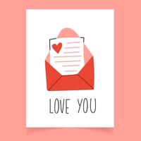 Hand drawn Valentines day greeting card with open envelope and lovely letter inside vector