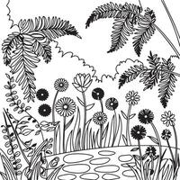 a lush botanical garden with ferns and flowers art vector