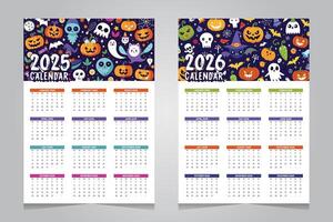 Calendar 2025 and 2026 design template halloween theme background vector