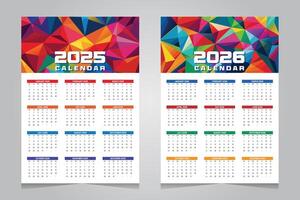 Calendar 2025 and 2026 design template with colorful polygonal background vector