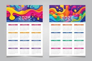 Calendar 2025 and 2026 design template with colorful liquid background vector