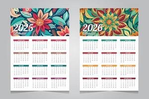 Calendar 2025 and 2026 design template with abstract flower background vector