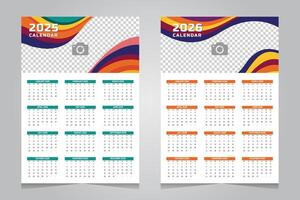 Calendar 2025 and 2026 design template with abstract shape background vector