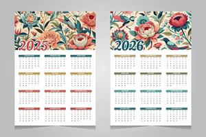 Calendar 2025 and 2026 design template with abstract flower background vector