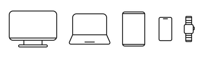 Set of Device Icons for Desktop, Laptop, Tablet, Phone, and Smartwatch vector