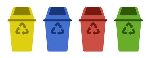 Four trash cans with the word recycle on them vector