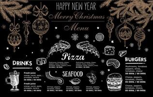Christmas and New Year menu cafe. Template design. Hand drawn illustrations. . vector