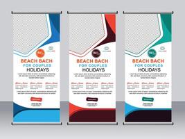 Travel Roll Up Banner Design, Pull Up Banner Design Template vector