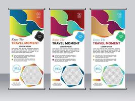 Abstract tourism standee roll up banner design vector