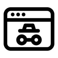 A black and white icon of a car on a computer screen vector