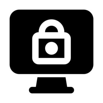 un negro y blanco computadora monitor con un candado en eso vector
