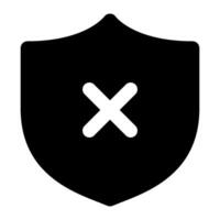 A black and white icon of a cross on a shield vector