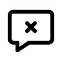 A black and white speech bubble with an x vector