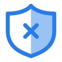 A blue shield with an x on it vector