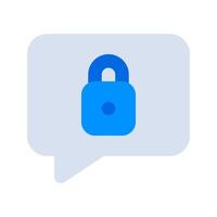 A blue lock icon in a speech bubble vector