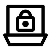 A black and white icon of a padlock on a computer screen vector