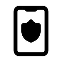 A black and white image of a smartphone with a shield on it vector