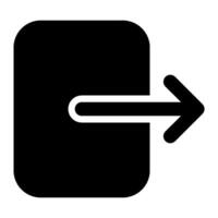 A black and white icon of a door with an arrow pointing to it vector