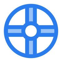 A blue and white circular icon vector
