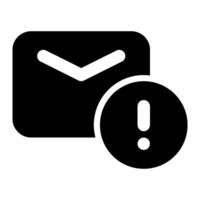 An email icon with a black envelope and a red exclamation mark vector