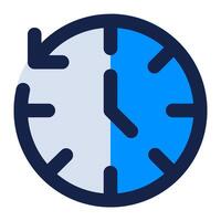 A clock icon with a blue arrow pointing to the left vector