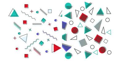 Geometric two type pattern with colors. Form a triangle, a line, circle. Hipster fashion Memphis style. vector