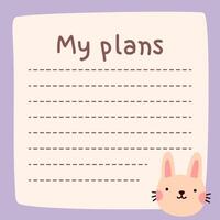Cute to do list template. Kawaii design of daily planner, schedule or checklist. Perfect for agenda, planning, memo, notes, self-organization. hand-drawn illustration. Stationery for children. vector