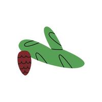 Fir tree branch with cone. Flat illustration isolated on white background. vector
